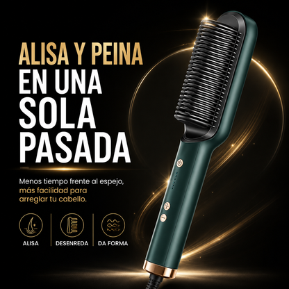 Cepillo alisador y rizador 2 en 1 verde: alisa y peina en una sola pasada