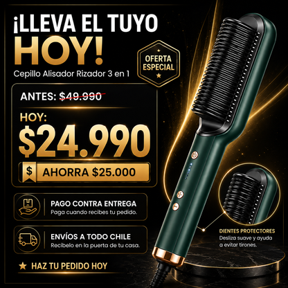 Cepillo alisador y rizador 3 en 1 a $24.990, ahorra $25.000, envio a todo Chile y pago contra entrega